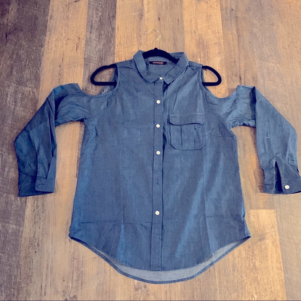 Denim cold shoulder blouse